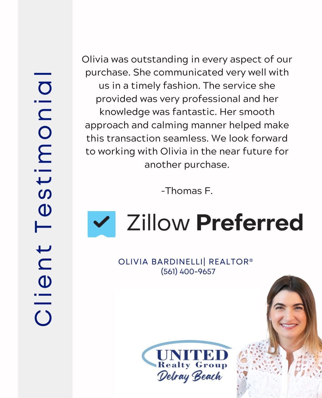 Instagram post by Olivia Bardinelli: Congratulations to Olivia on another successful closing, and happy client!